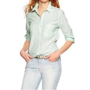 Gap Fitted Boyfriend Button Down Shirt Mint Green Gingham Print size Lar…